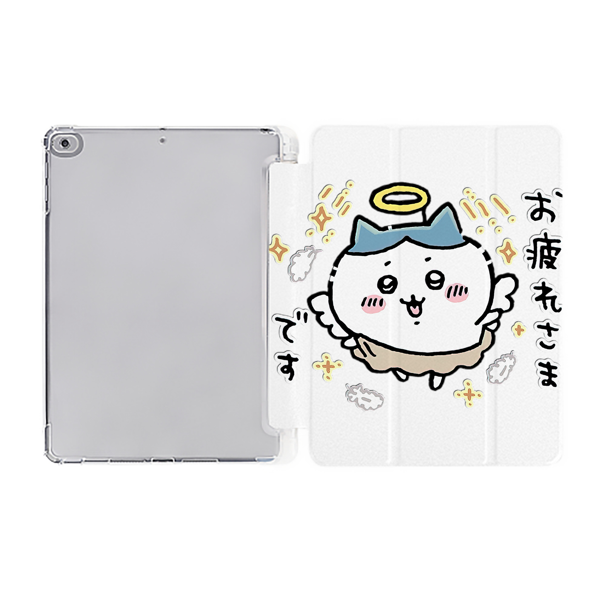 （画像用） ちいかわ ハチワレ Chii-kawa hachiware IPad ケース ペン収納付き 三つ折りスタンド PUレザー×シリコン 対応機種9.5/10.5/10.9インチ